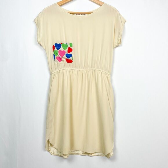 Lauren Moffatt Silk Heart Pocket Dress Size 6 Ivory Cream‎ Blouson Pockets - Picture 1 of 13